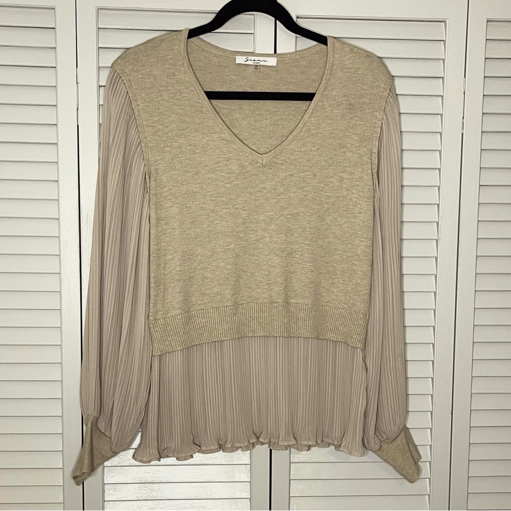 Sioni Beige Mixed Media Sweater Blouse